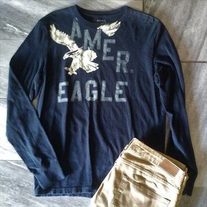 American Eagle Long Sleeve Logo T-Shirt M